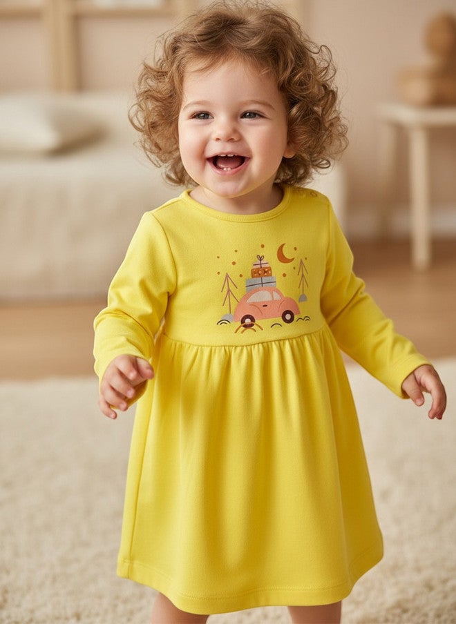 Bontots Infant Girls Organic Cotton Dress - Yellow A-Line with Full Sleeves - Image 1